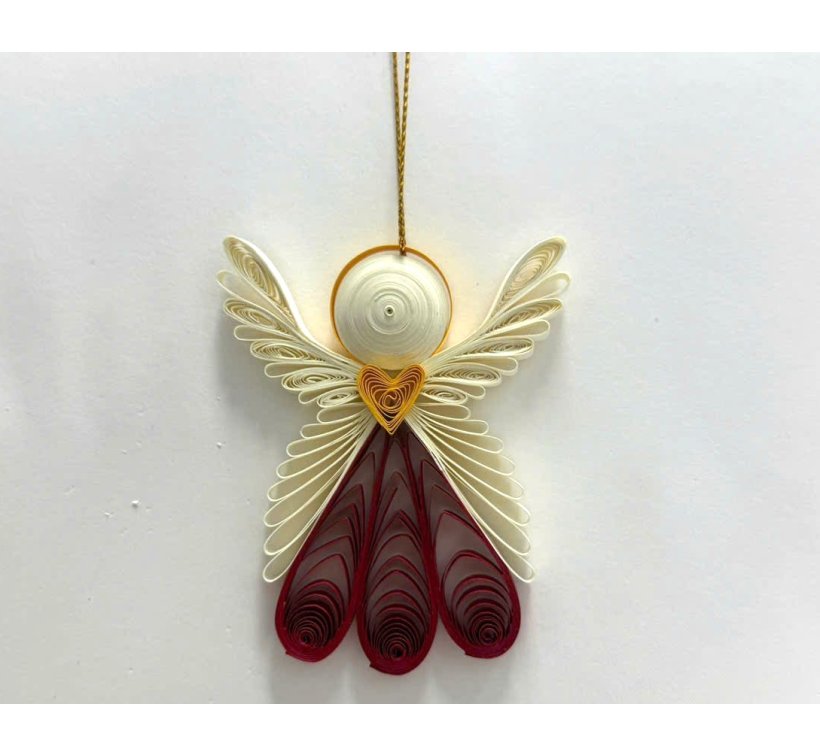 Paper quilling red angel flying